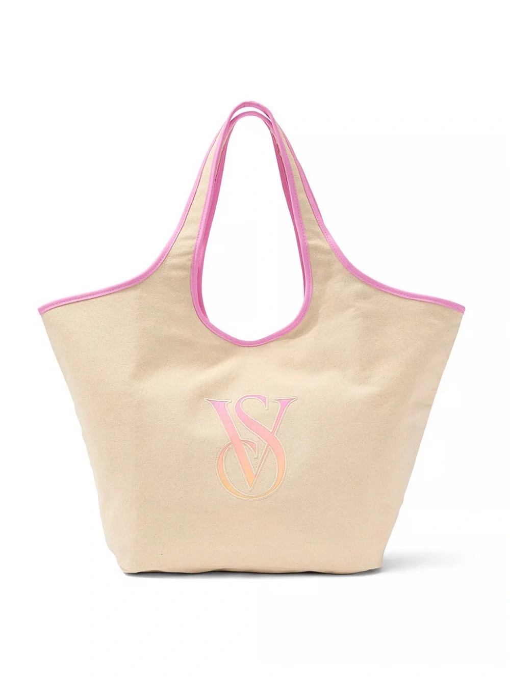 Victoria Secret Canvas Tote Bag with Pink Trim and Monogram - Picture 2 of 5